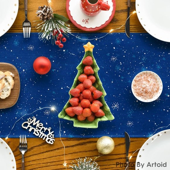 13'' x 72'' Winter Blue Snowman Birds Trees Christmas Tablecloth Home Decoration - Picture 4 of 7